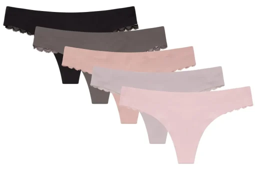 5 Pack Laser Cut No Show Invisible Thong Panties